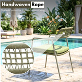 Outdoor Rope Dining Chair with Cushion (Green)