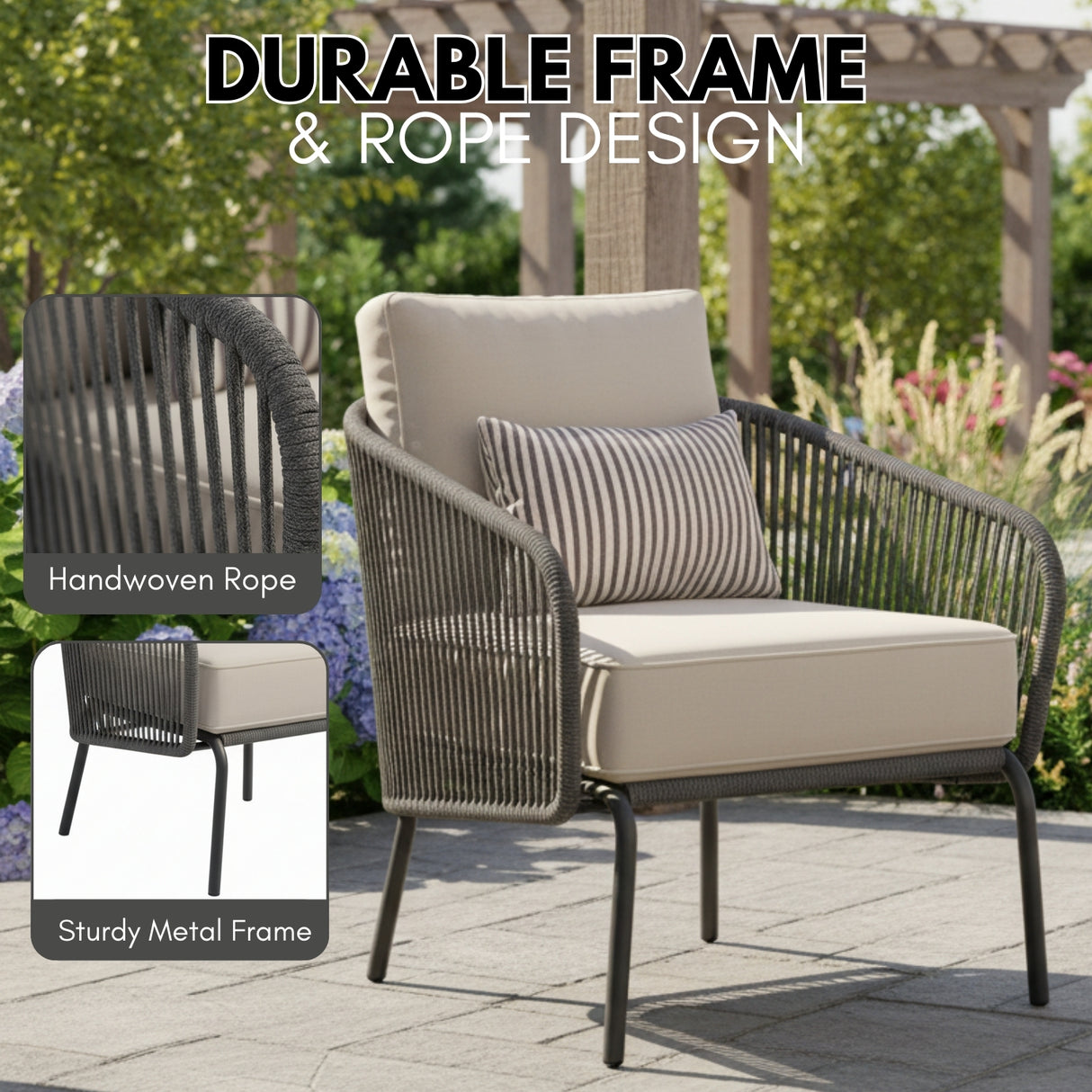 Outdoor Rope 2-Piece Sofa Chairs (Grey & Off-White)