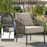 Outdoor Rope 2-Piece Sofa Chairs (Grey & Off-White)