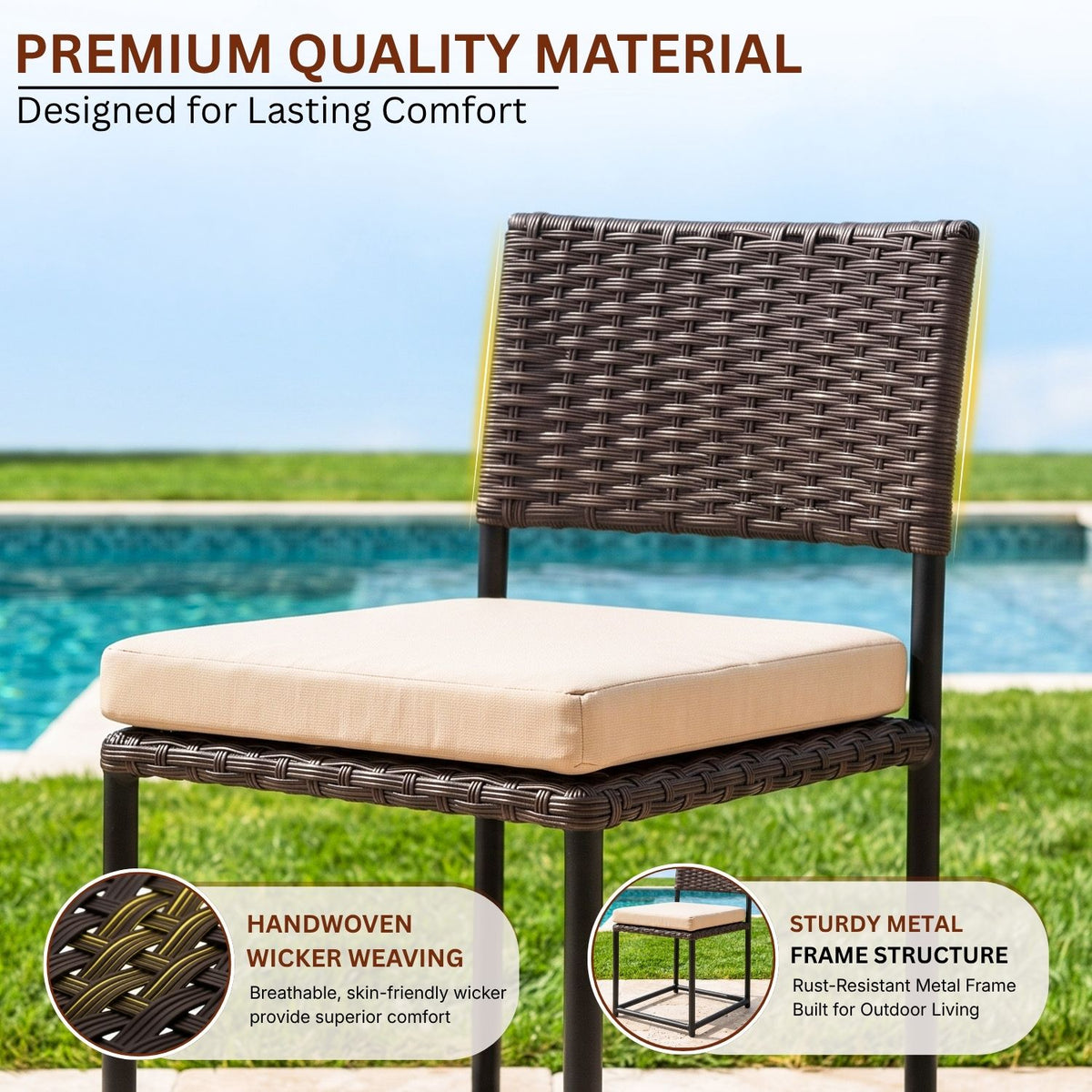 5-Piece Outdoor Wicker Patio Furniture Set (Dark Brown & Cream)