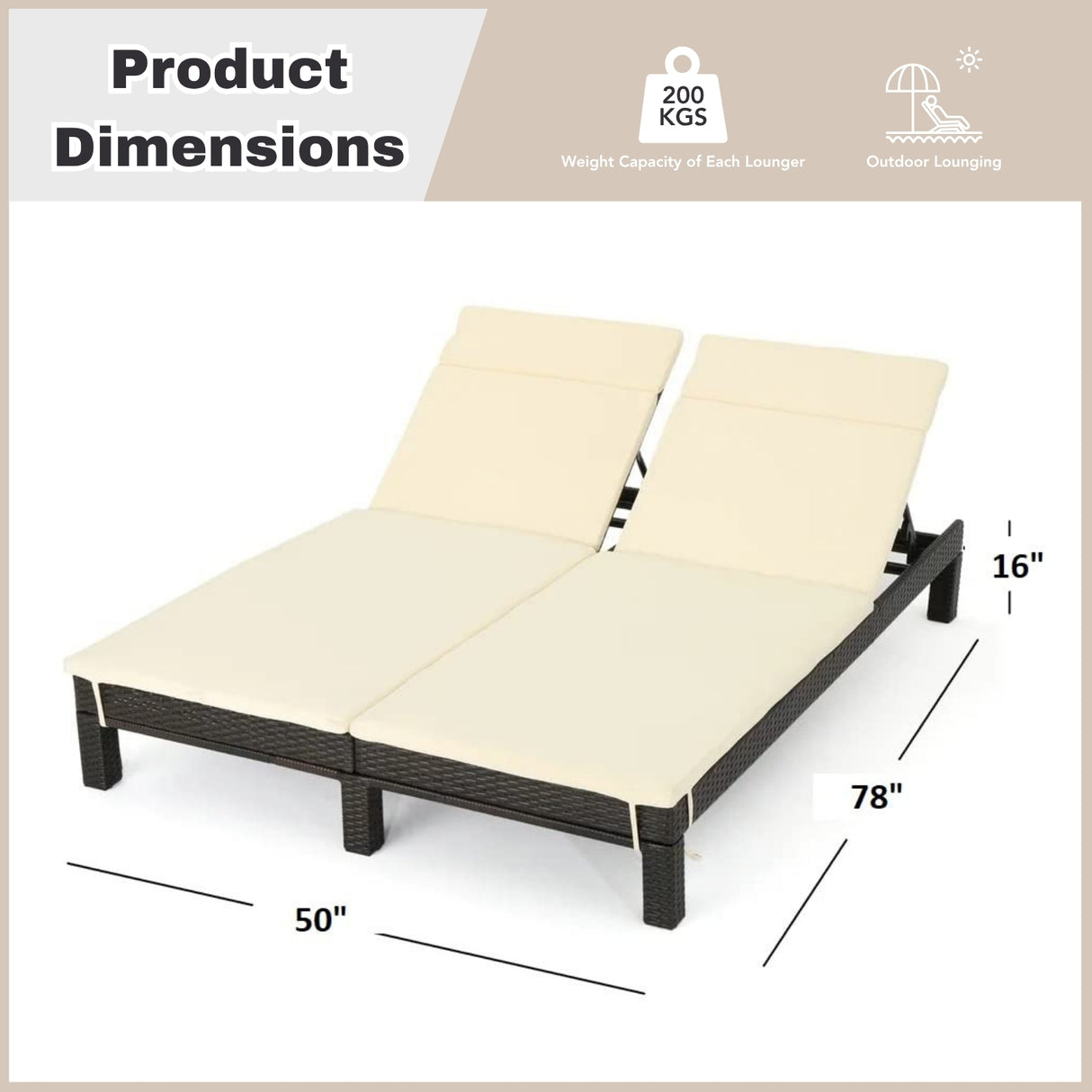 Outdoor All-Weather Rattan Wicker Chaise Lounge Chair Set of 2