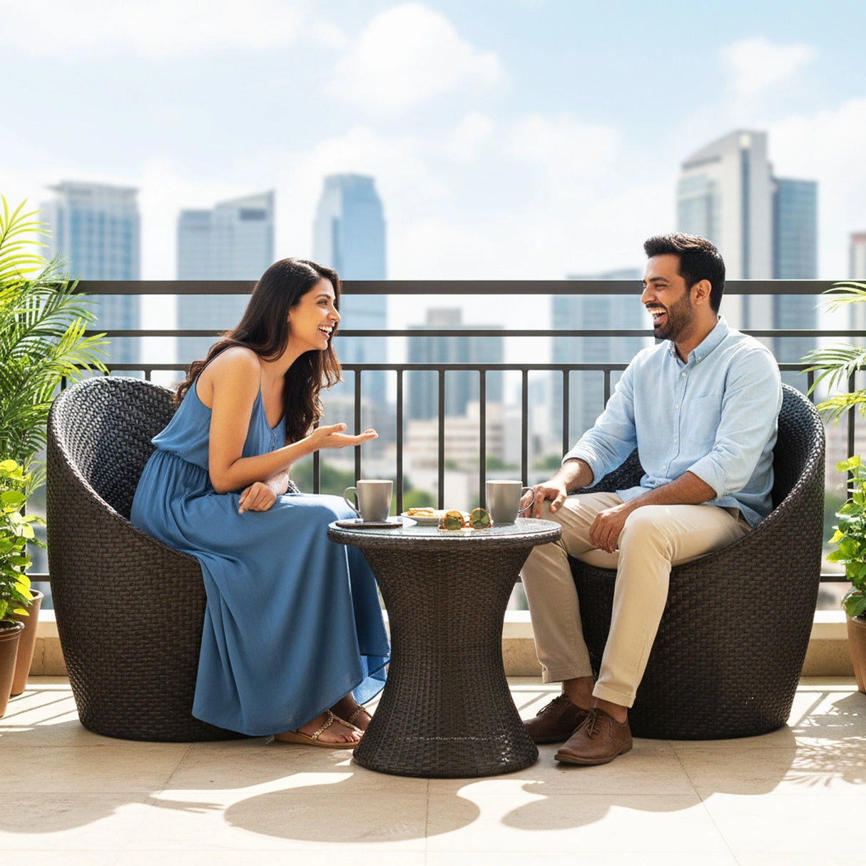 Outdoor Rattan Wicker 3-Piece Conversation Set