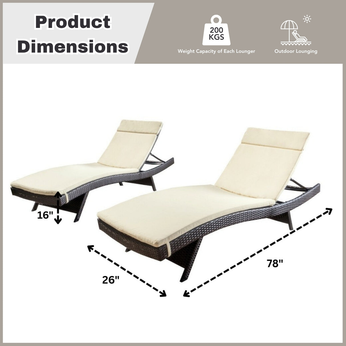 All-Weather Rattan Wicker Outdoor Chaise Lounge Chair Set of 2