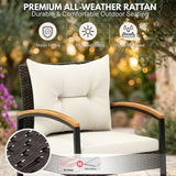 Outdoor Wicker Patio Chair Set with Wooden Armrests & Table