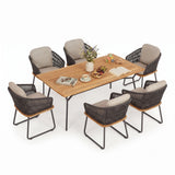 7-Piece Outdoor Patio Dining Set With Wooden Tabletop
