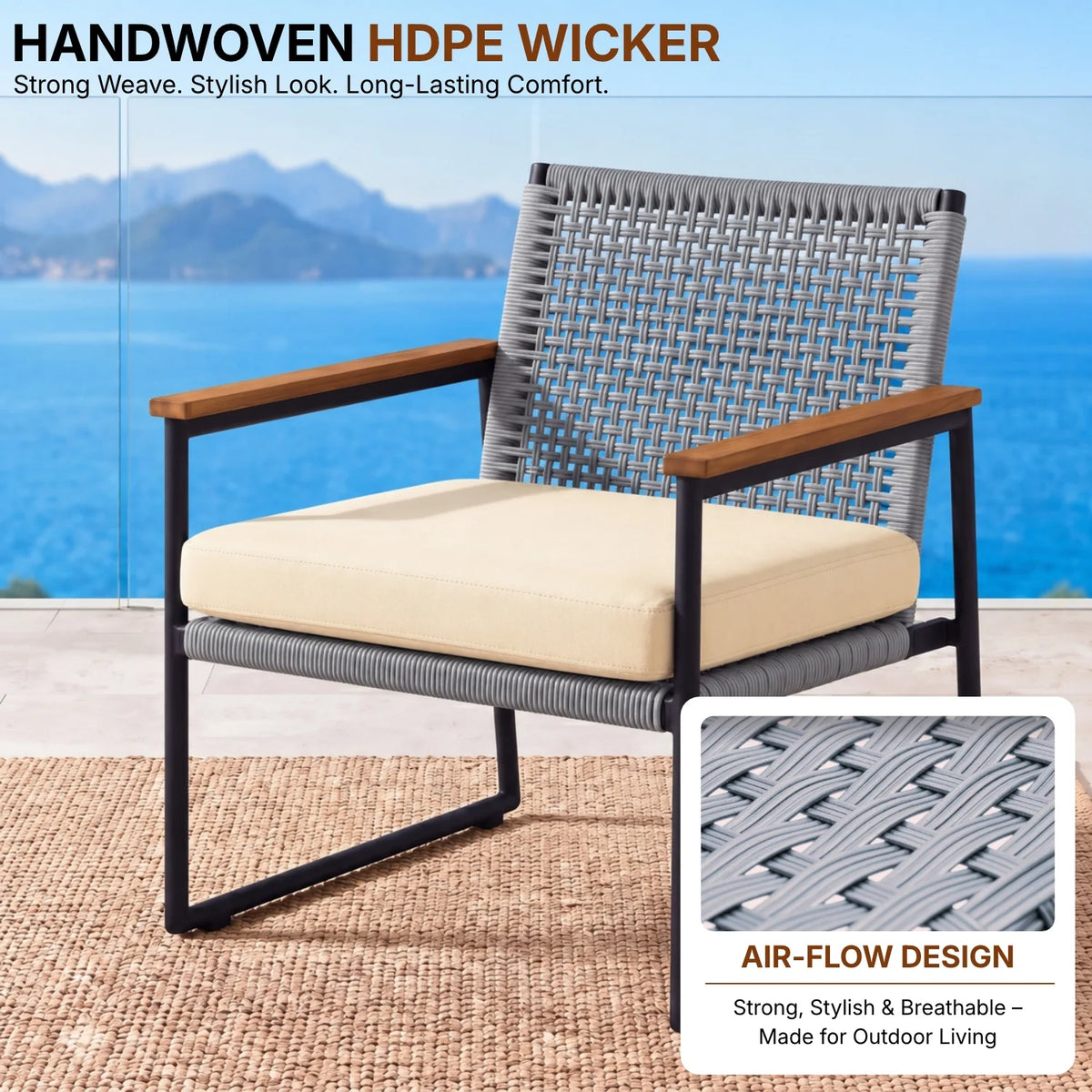 Outdoor 3-Piece Wicker Patio Set(Silver & Cream)