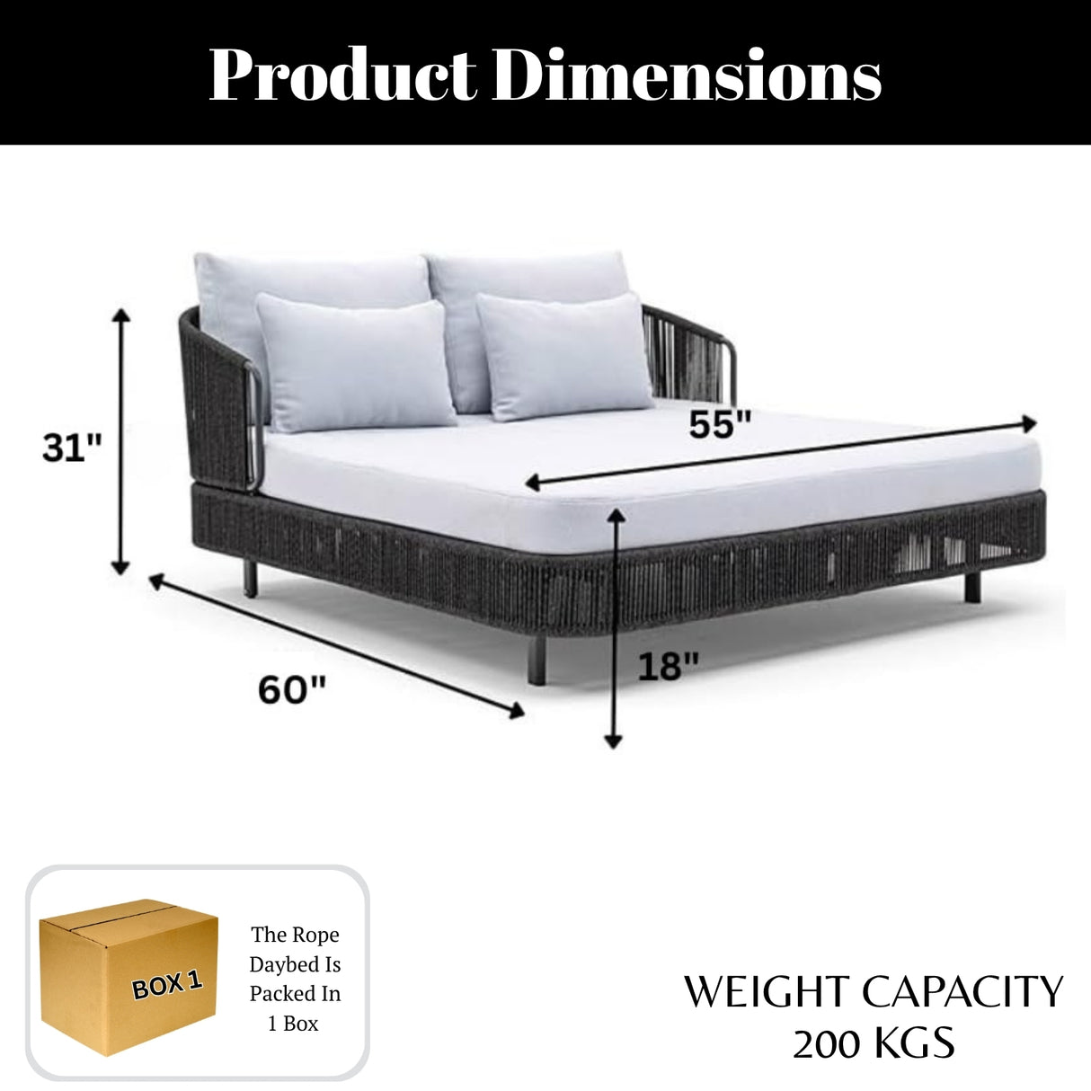 Outdoor Grey Rope Patio Daybed with Comfortable White Cushion