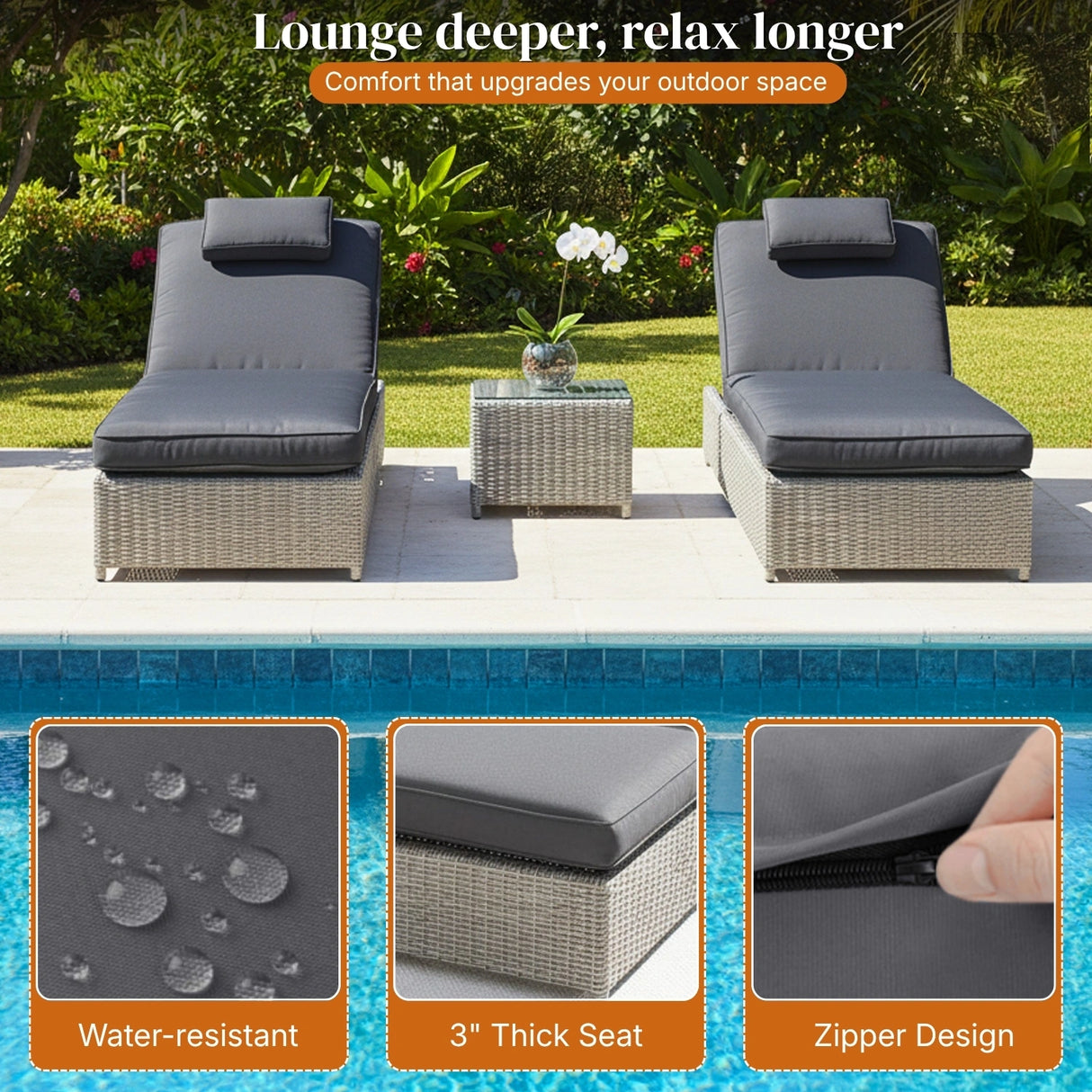 Outdoor Wicker Lounge Chairs Set of 2 With Side Table