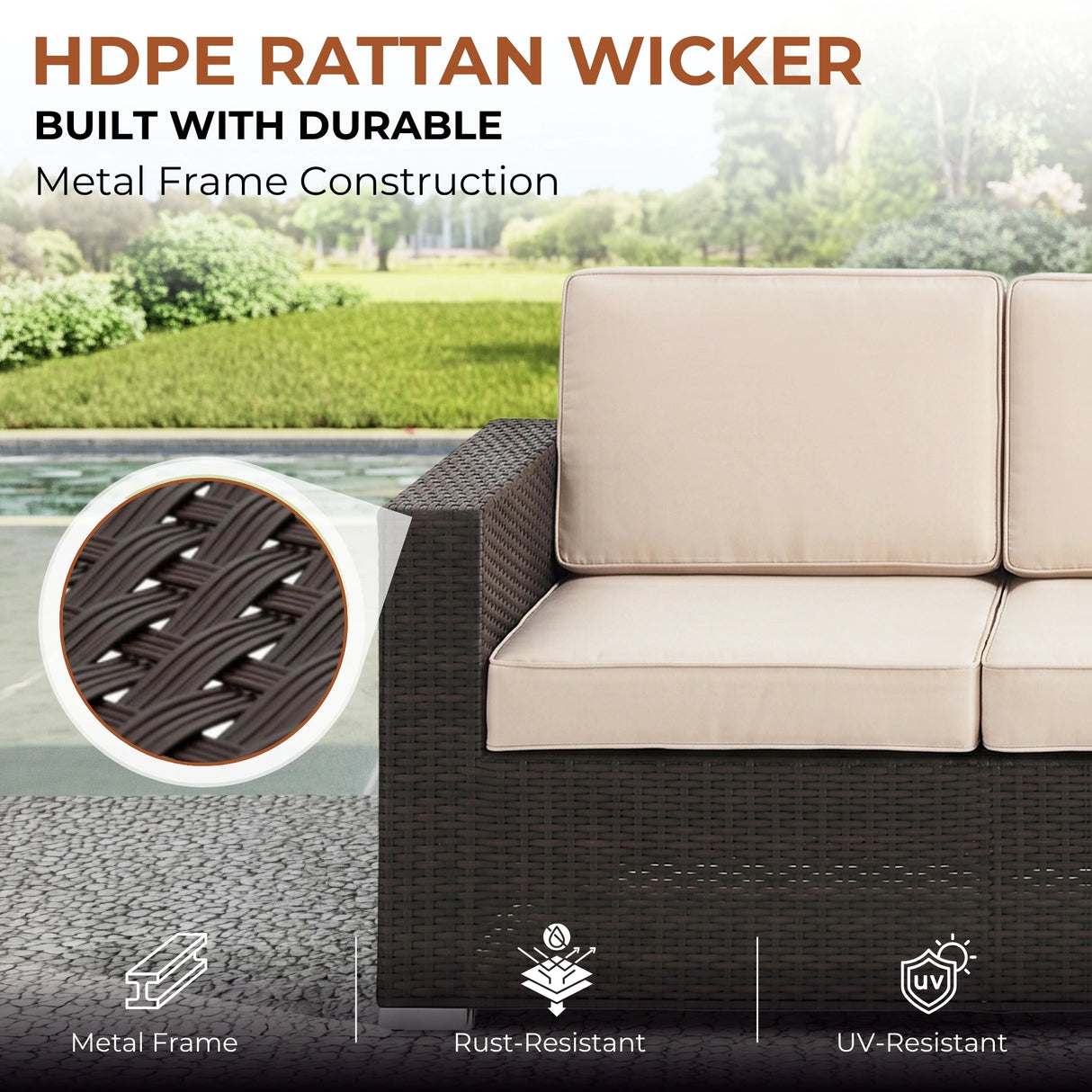 Outdoor 5 Piece HDPE Wicker Conversation Sofa Set