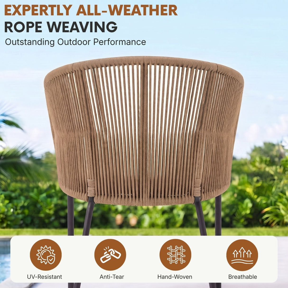 2-Piece Outdoor Rope Patio Dining Chairs