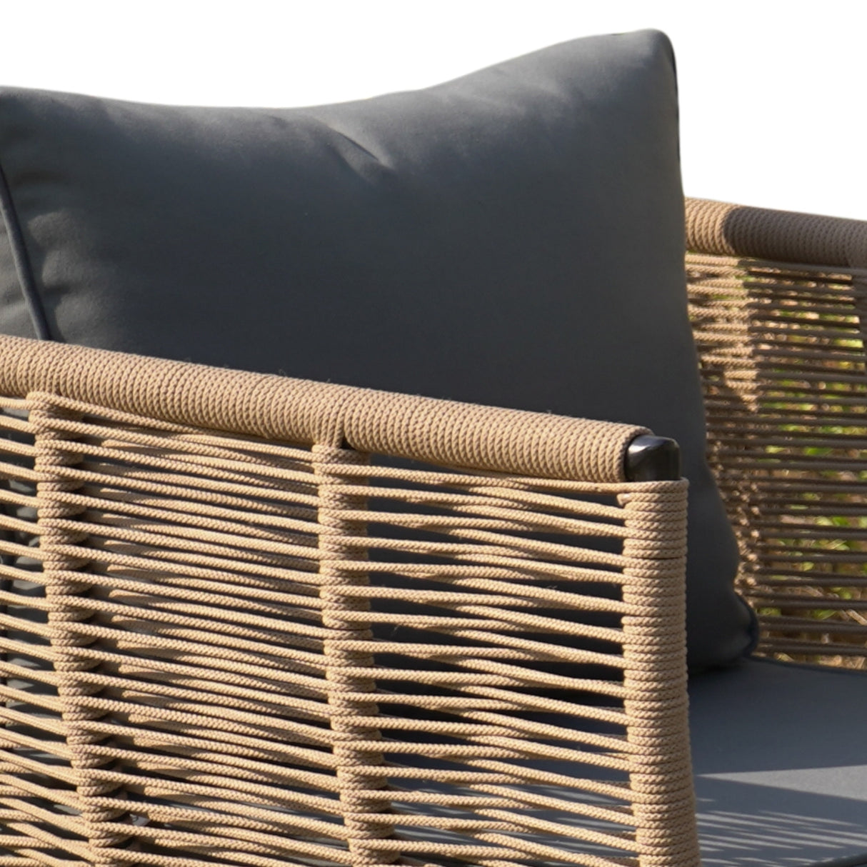 Outdoor Rope 4-Piece Patio Sofa Set with Glass Top Table (Beige & Dark Grey)