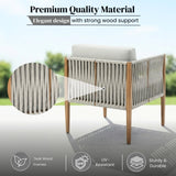 Outdoor Rope Sofa Set with Teak Wood Frames (Grey)