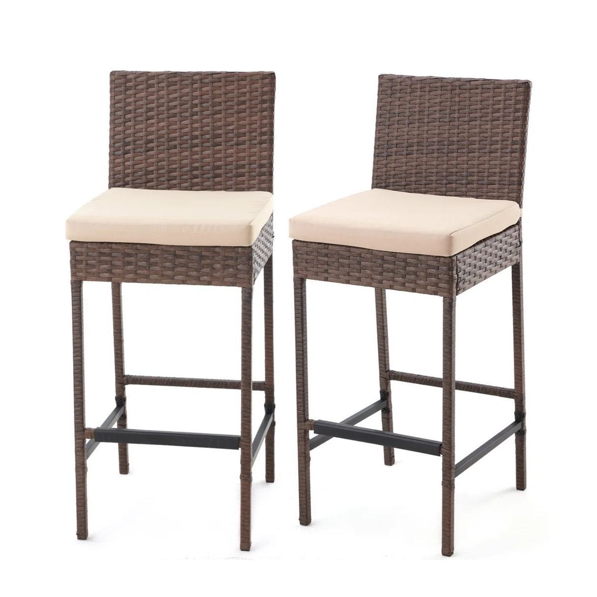 Outdoor Rattan Wicker Bar Chairs Set of 2
