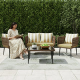 Outdoor 4-Seater Rope Conversation Set(Brown & Cream)