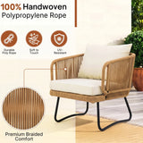Outdoor 5pcs All-Weather Rope Sofa Set with Cushions (Beige & White)