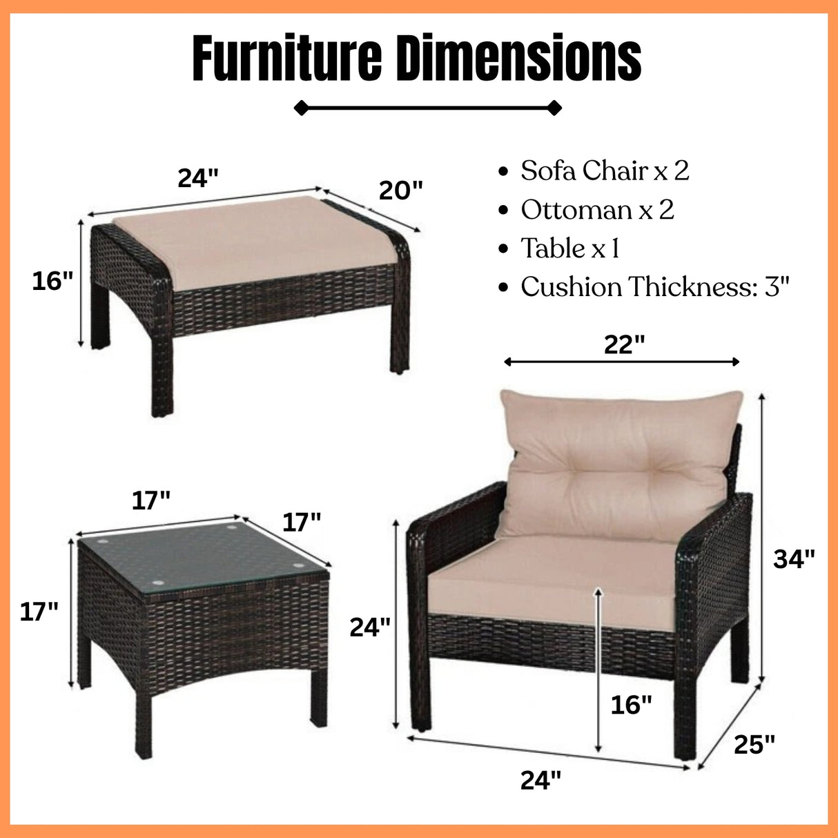 Outdoor Wicker 5-Piece Patio Sofa Set