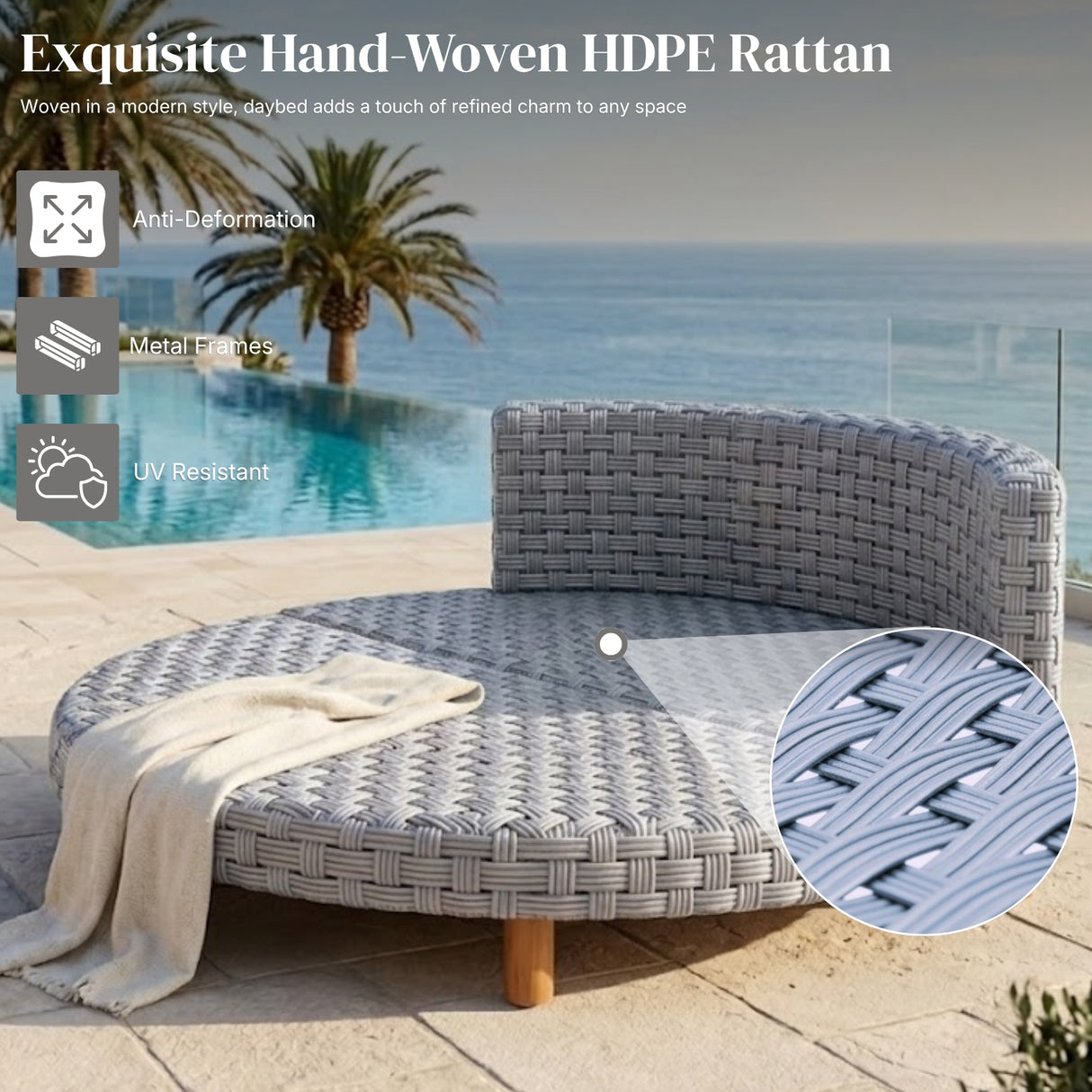 Outdoor All-Weather Rattan Wicker Round Daybed (Silver Grey & Dark Grey)