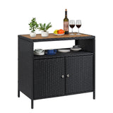 Outdoor Rattan Wicker Bar Table With Wooden Top