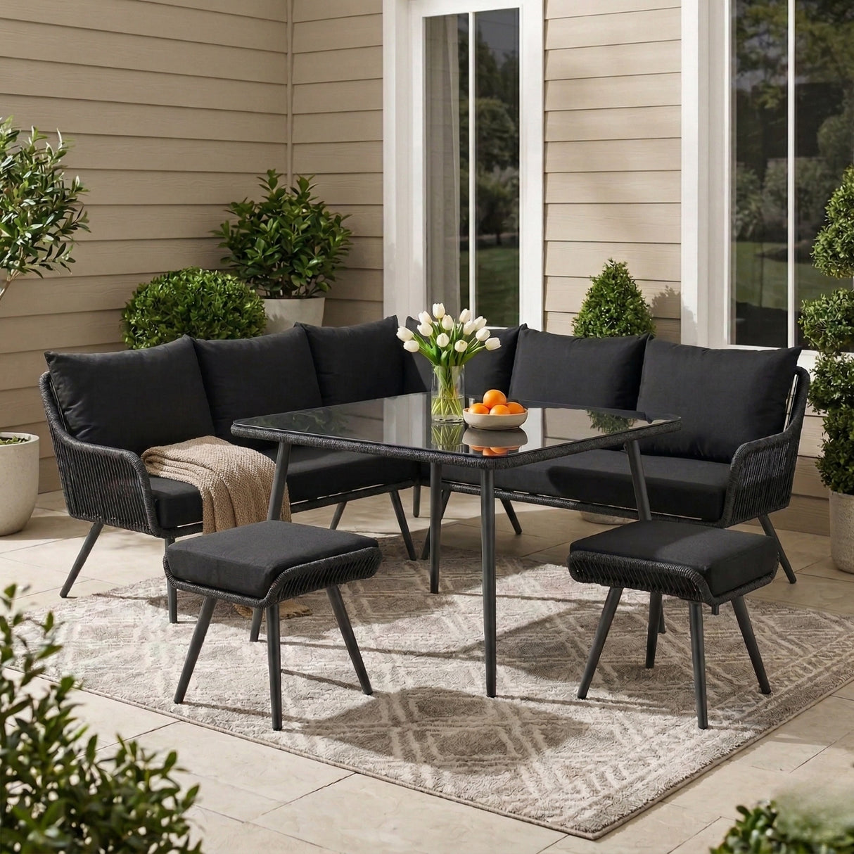 L-Shape Outdoor Rope Sofa Set