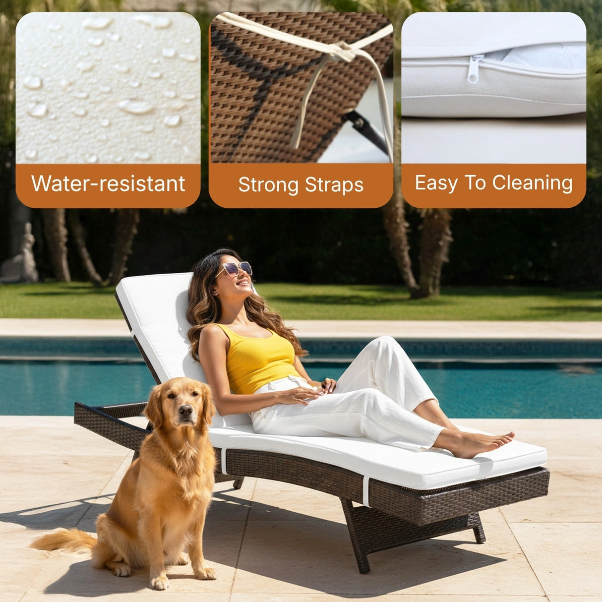 Outdoor Rattan Wicker Chaise Lounger For Poolside