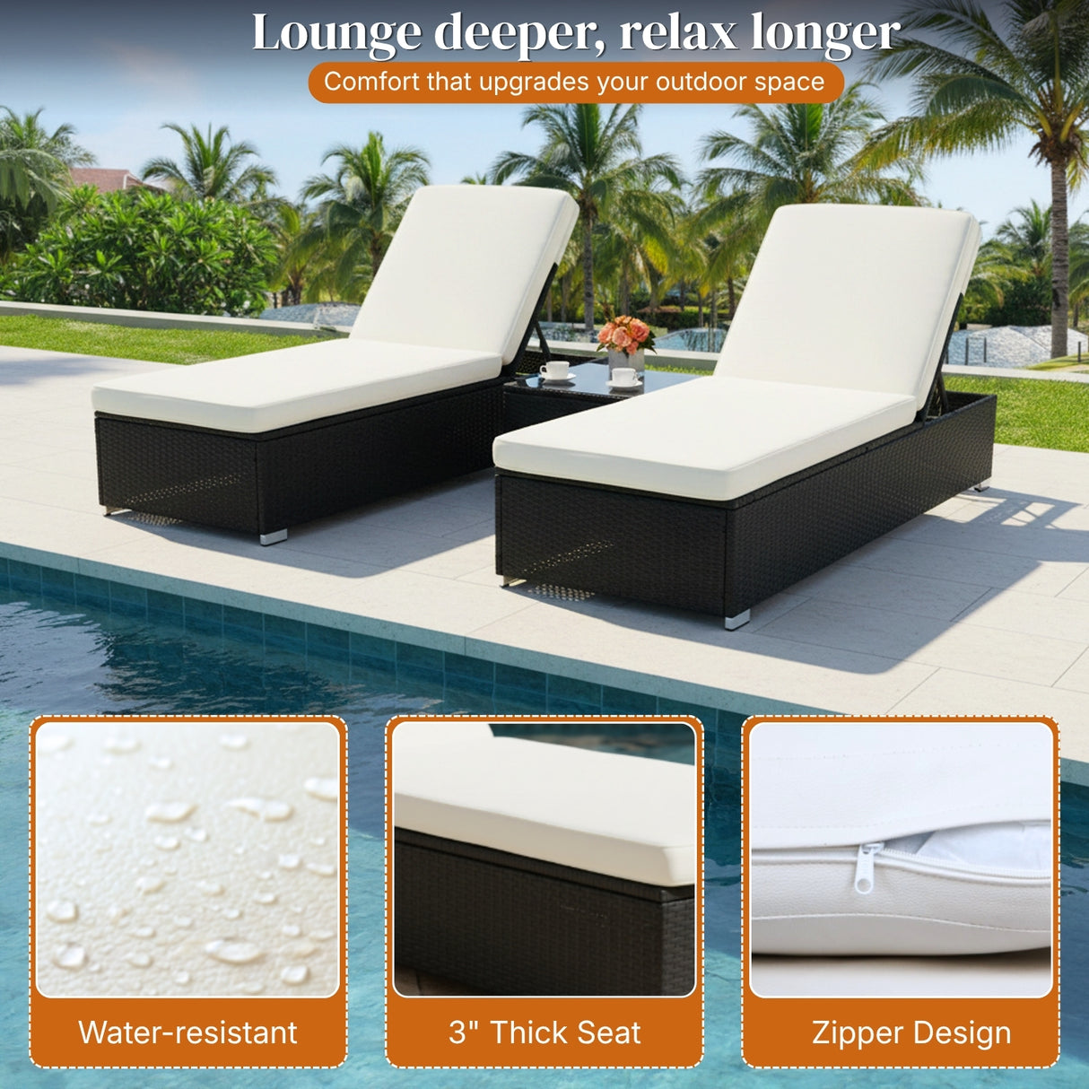 Outdoor Wicker Lounge Chairs Set of 2 With Side Table