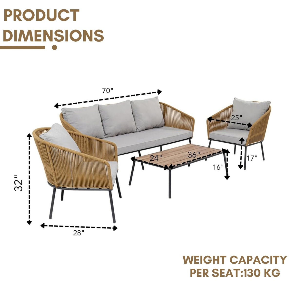 5-Seater Outdoor All-Weather Rope Sofa Set