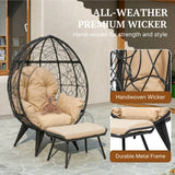 Outdoor Wicker Egg Chair with Ottoman (Black & Beige)