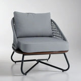 Outdoor Grey Rope 4-Piece Sofa Set With Wooden Top Table