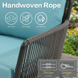 4-Piece Outdoor Rope Patio Furniture Set with Glass Top Table (Grey & Sky-Blue)