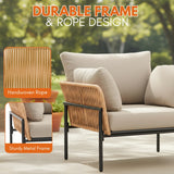 Outdoor Rope 2-Piece Single Seater Sofa (Beige & Cream)
