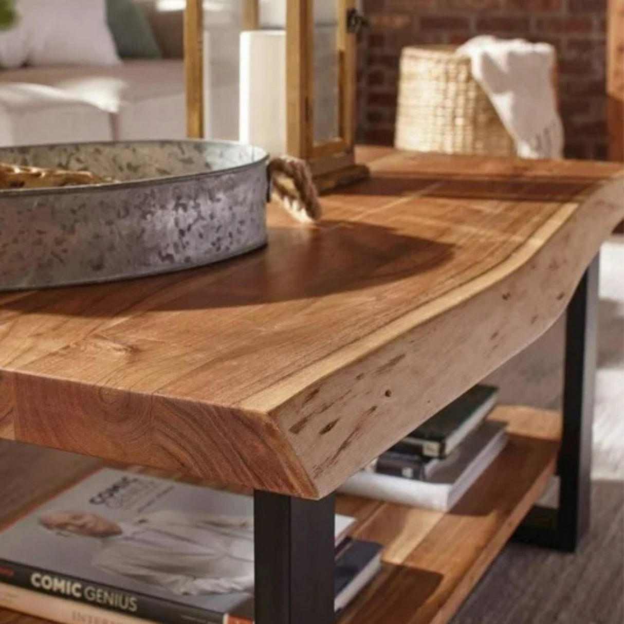 2-Tier Natural Wood Top Center Table