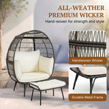 Outdoor Wicker Egg Chair with Ottoman (Black & Off-White)