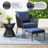 Outdoor 5 Piece Rope Patio Sofa Set (Black & Navy-Blue)