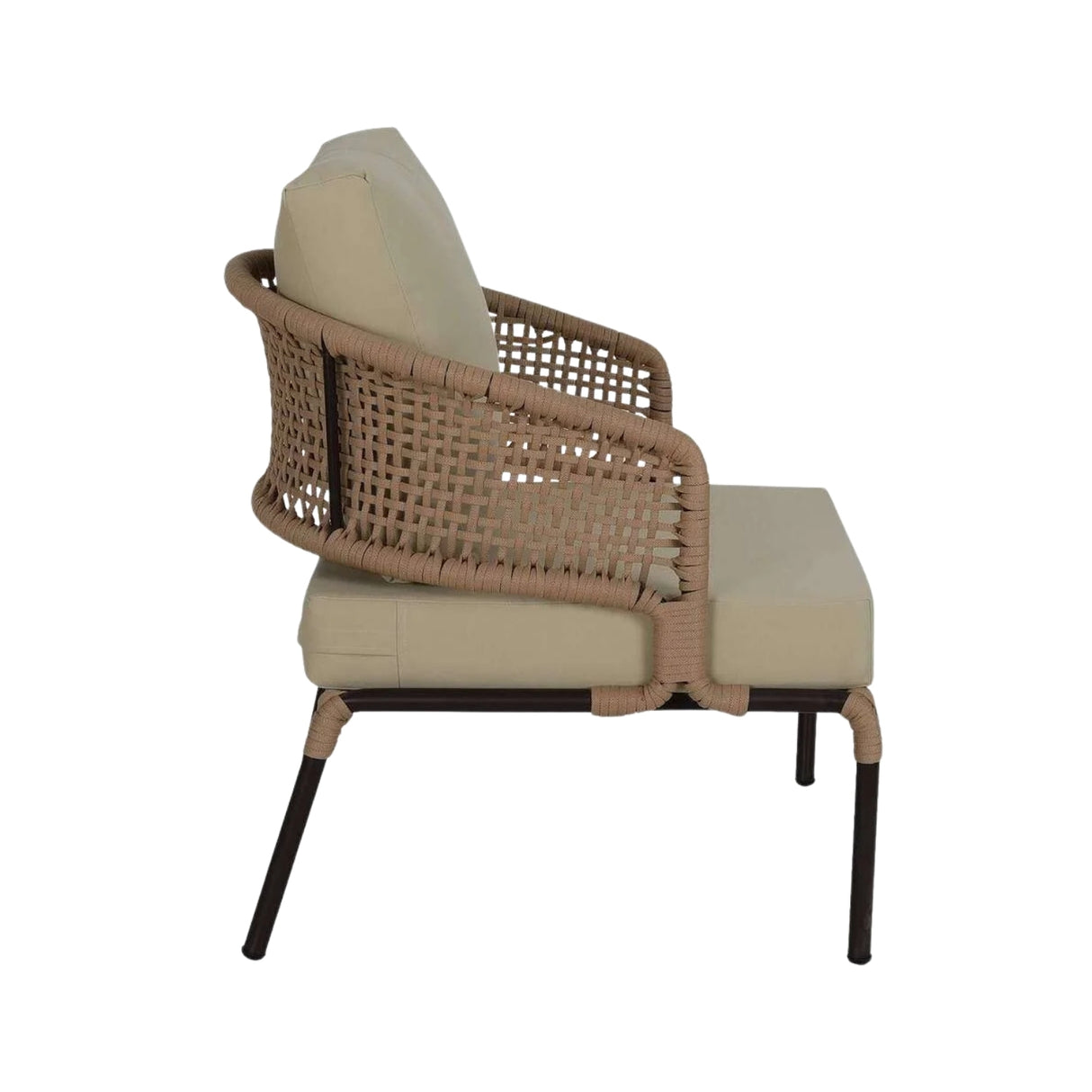 All-Weather Patio Rope Sofa Set with Glass Top Coffee Table
