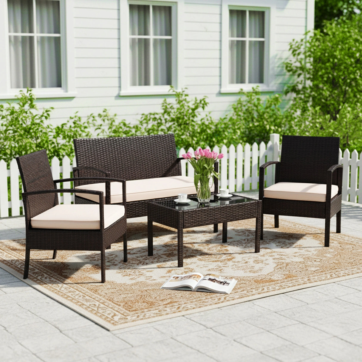 4 Pieces Patio Furniture Set, Outdoor Sectional Sofa