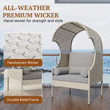 Outdoor Wicker Canopy Egg Chair with Cushions (White & Grey)