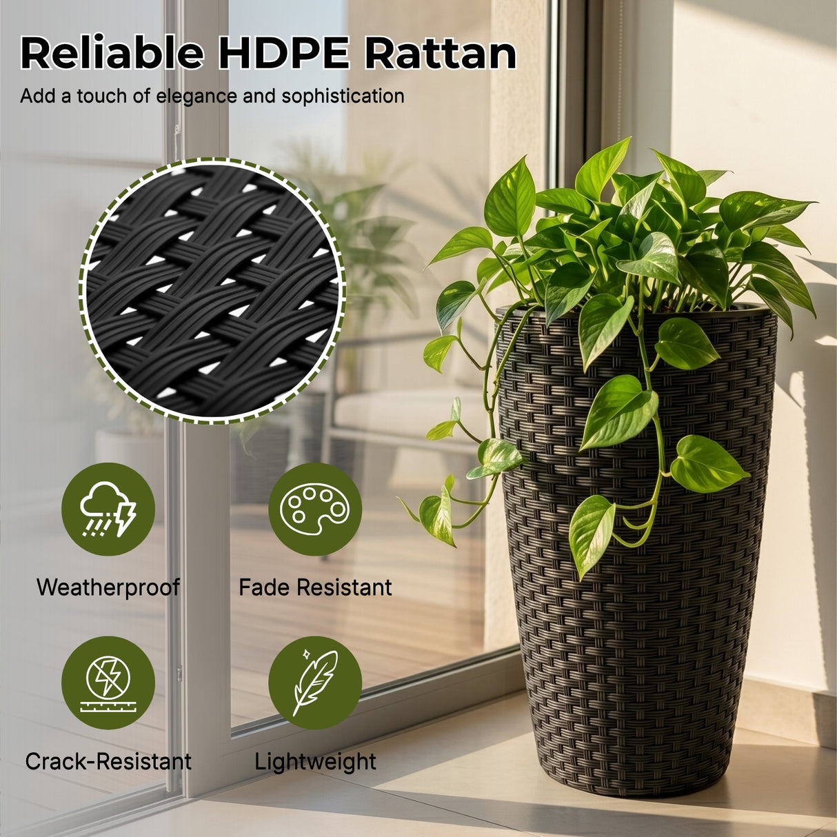2-Piece Outdoor Wicker Planter Set (Black)