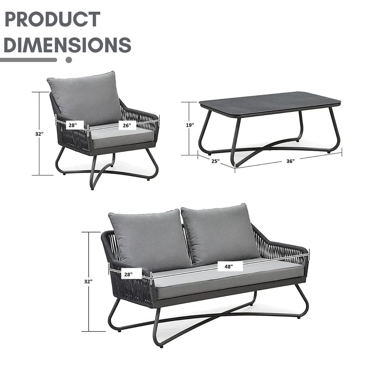 Outdoor 4 Seater Rope Conversation Sofa Set