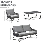 Outdoor 4 Seater Rope Conversation Sofa Set