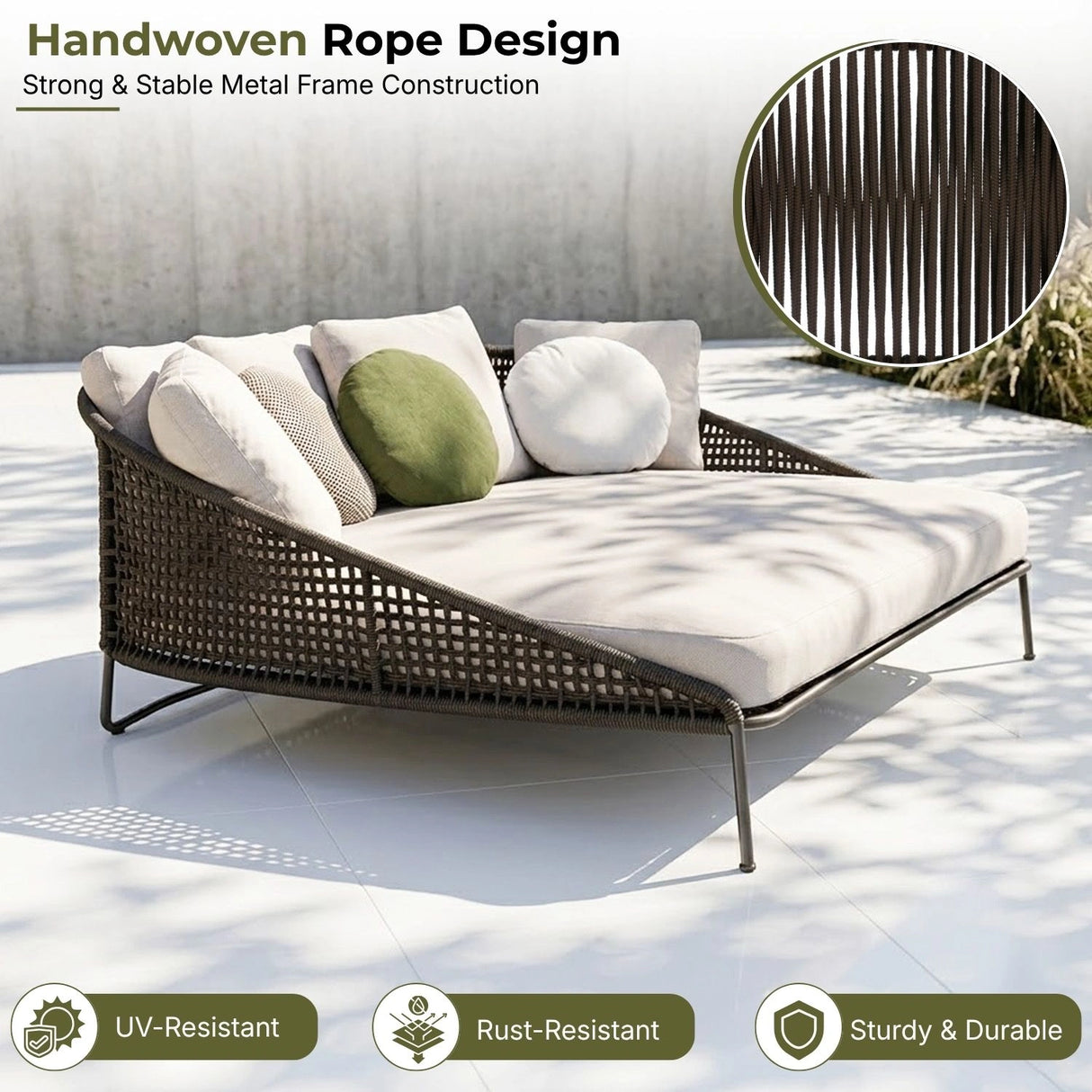 Outdoor Rope Patio Furniture Daybed (Brown and Cream)