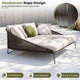 Outdoor Rope Patio Furniture Daybed (Brown and Cream)
