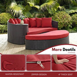 Outdoor Rattan Wicker Daybed (Dark Brown & Red)