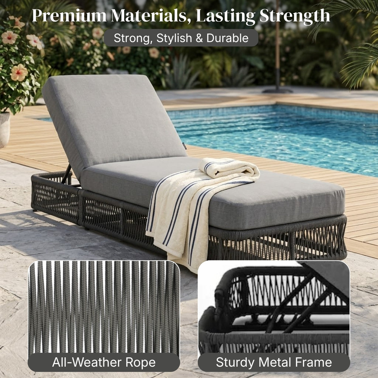 Outdoor All-Weather Rope Lounger Set of 2 (Grey)