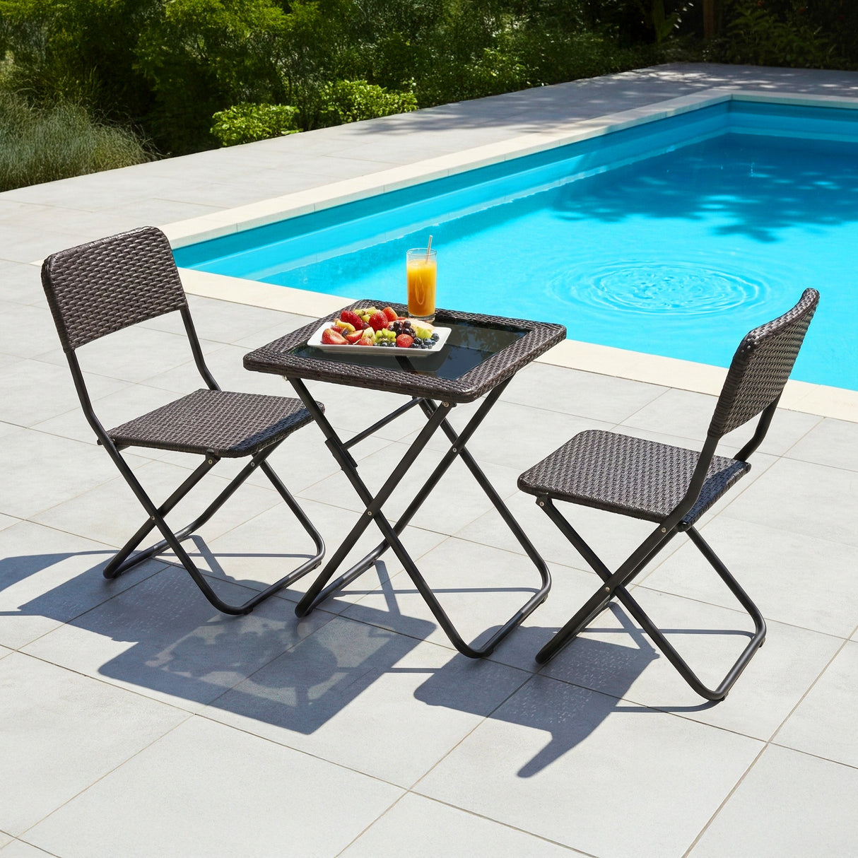 3-Piece Outdoor Wicker Folding Patio Set (Dark Brown)
