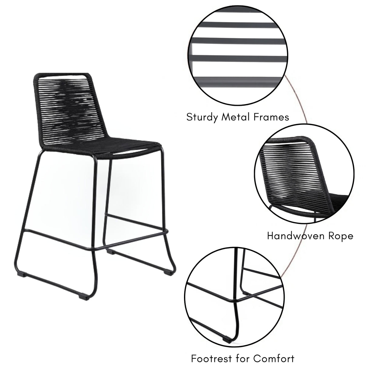 2-Piece Outdoor Rope Bar Chairs – Stylish Comfort Built to Last