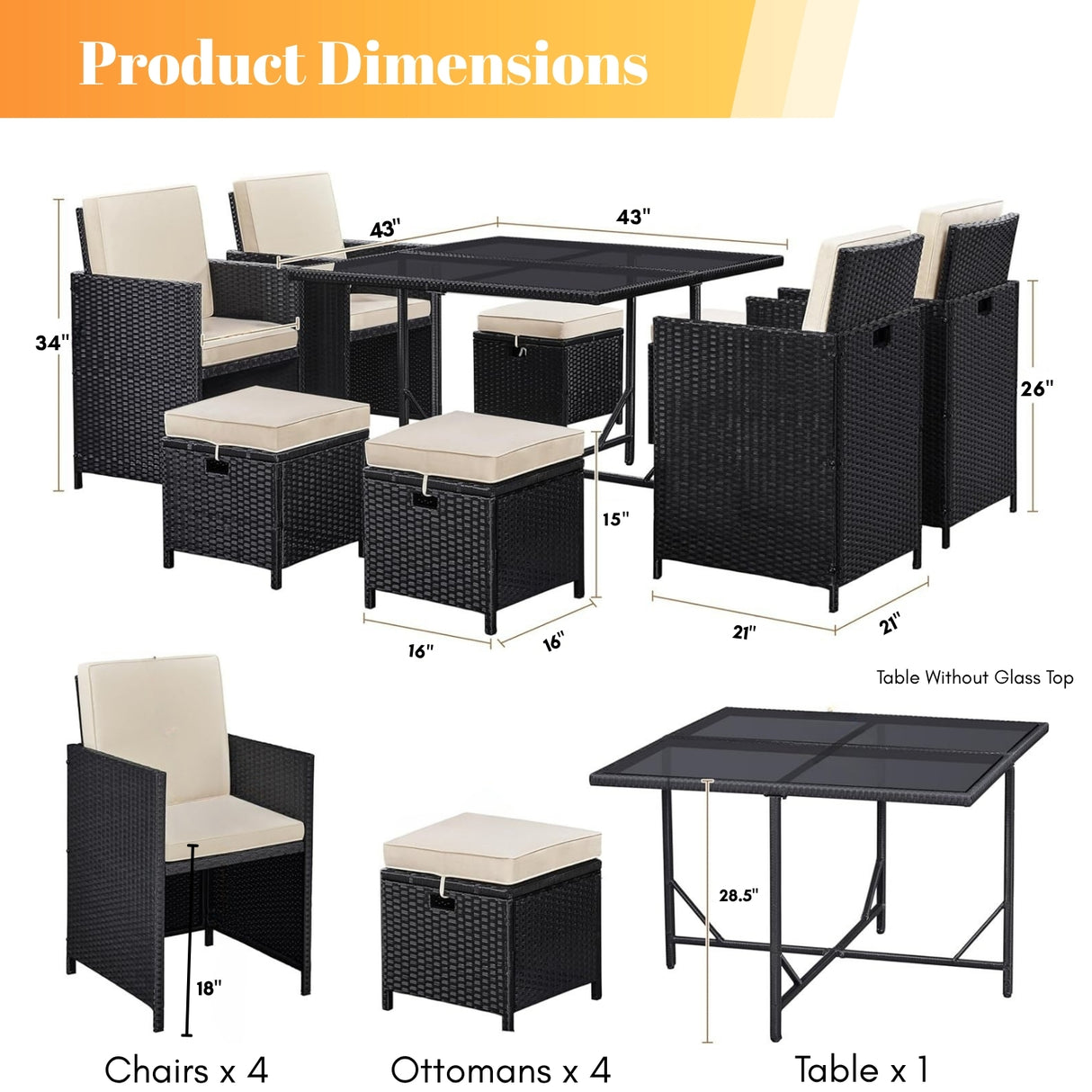9-Piece Outdoor Patio Rattan Dining Set