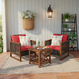 Outdoor Wicker 3-Piece Patio Furniture Set with Solid Wooden Frames (Dark Brown & Red)