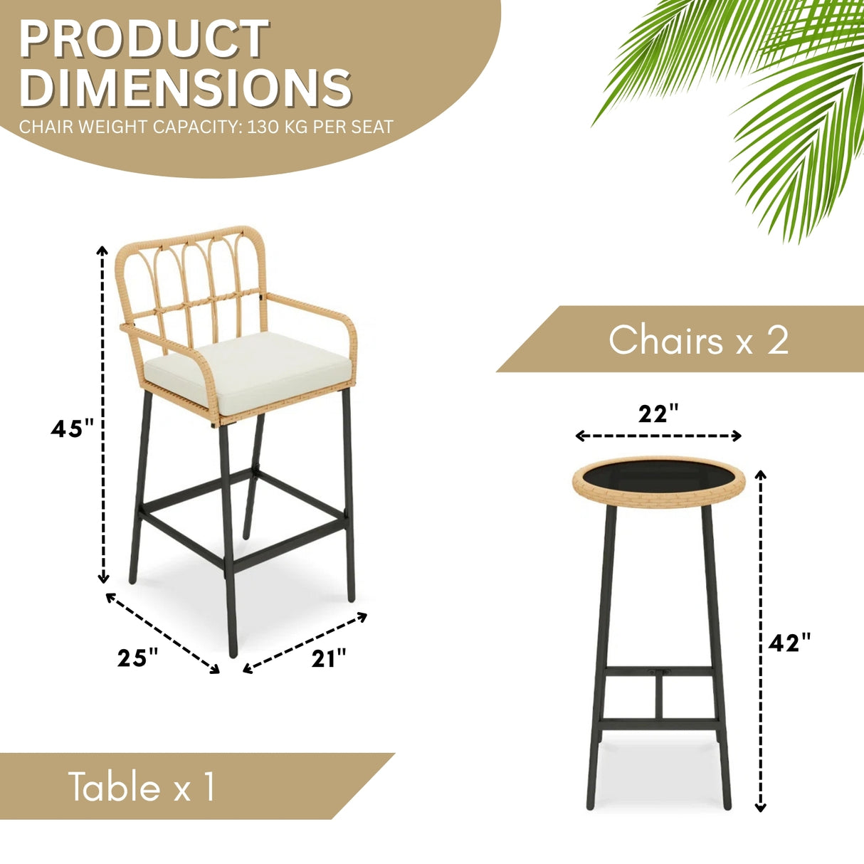 Outdoor Rattan Wicker Bar Set with Round Table