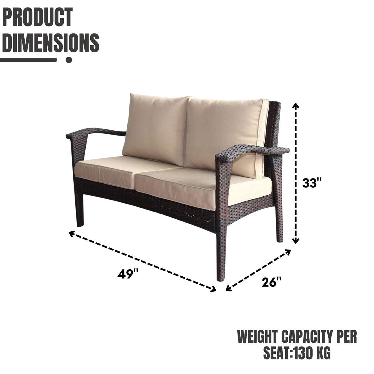 Outdoor Rattan Wicker 1-Piece Loveseat Sofa