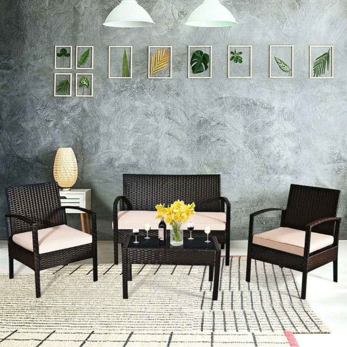 4 Pieces Patio Furniture Set, Outdoor Sectional Sofa